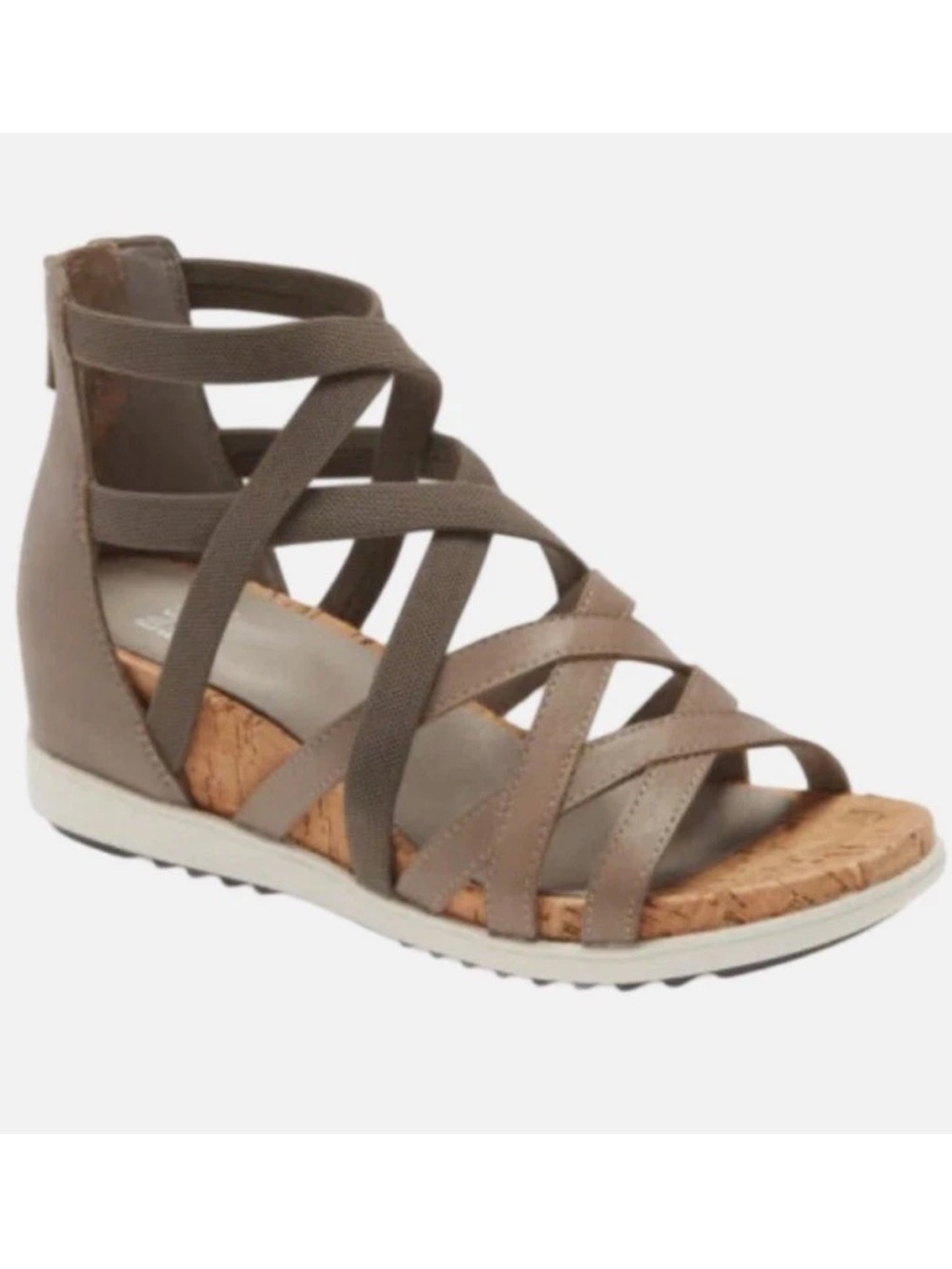 Eileen Fisher Wedge Sandals Womens Sz 8.5 Taupe Leather Strappy Sandals EUC